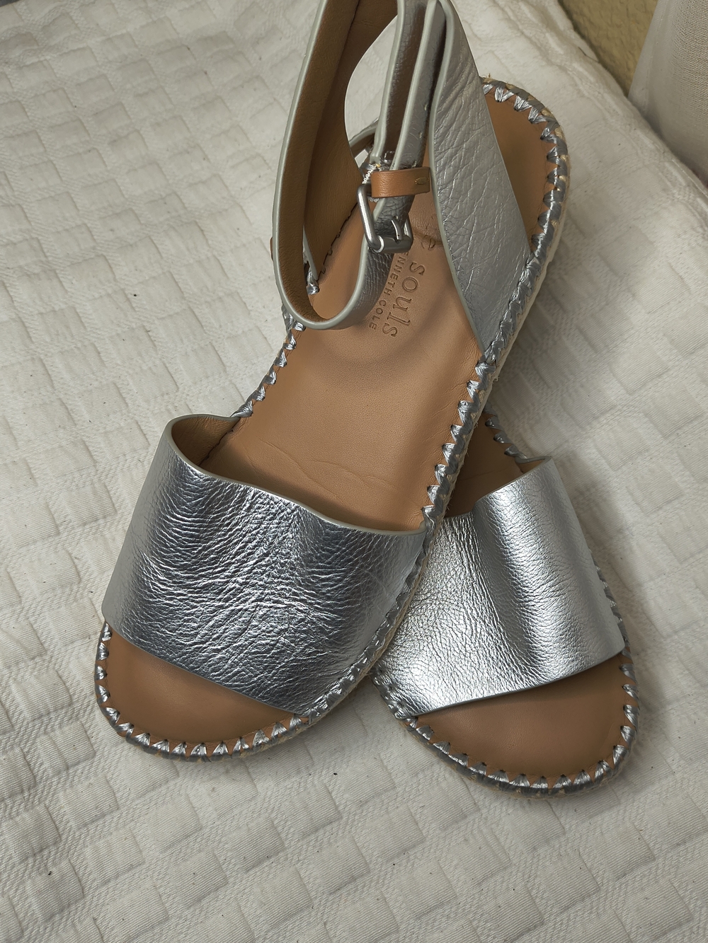 gentle souls Metallic Silver Leather Slingback Sandals